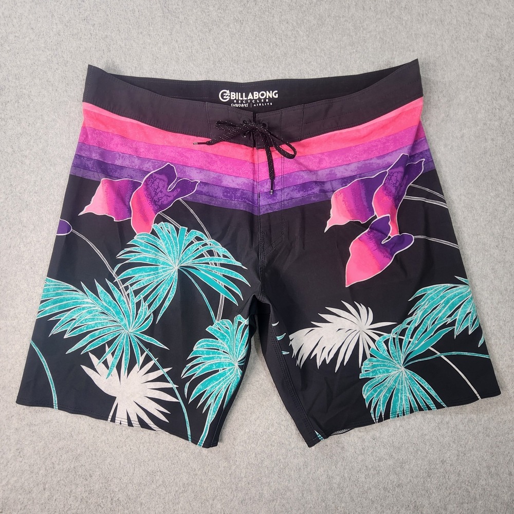 Billabong Sundays Airlite Board Shorts Mens 36x9 Black Tropical Floral Hawaiian